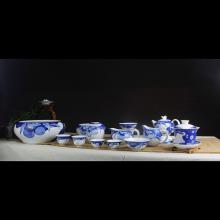 22头手绘釉下青花事事如意功夫茶具